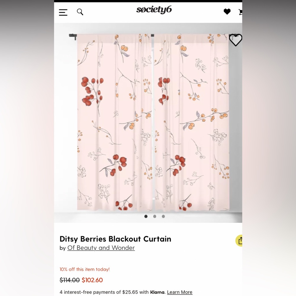 Society 6 Black Out Curtains Ditsy Berry Lavender Pink Gray Red Orange Set